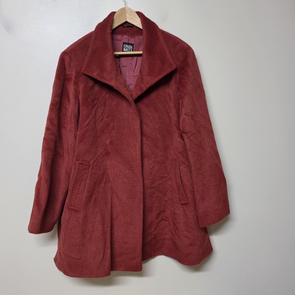 Cinzia Rocca Baby Llama Wool Coat Womens US 16 Red A Line Luxury Italy Vintage